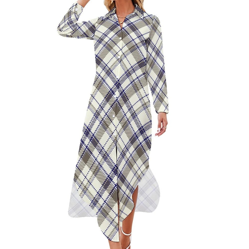 Button Neck Long Sleeve Shirt Dress