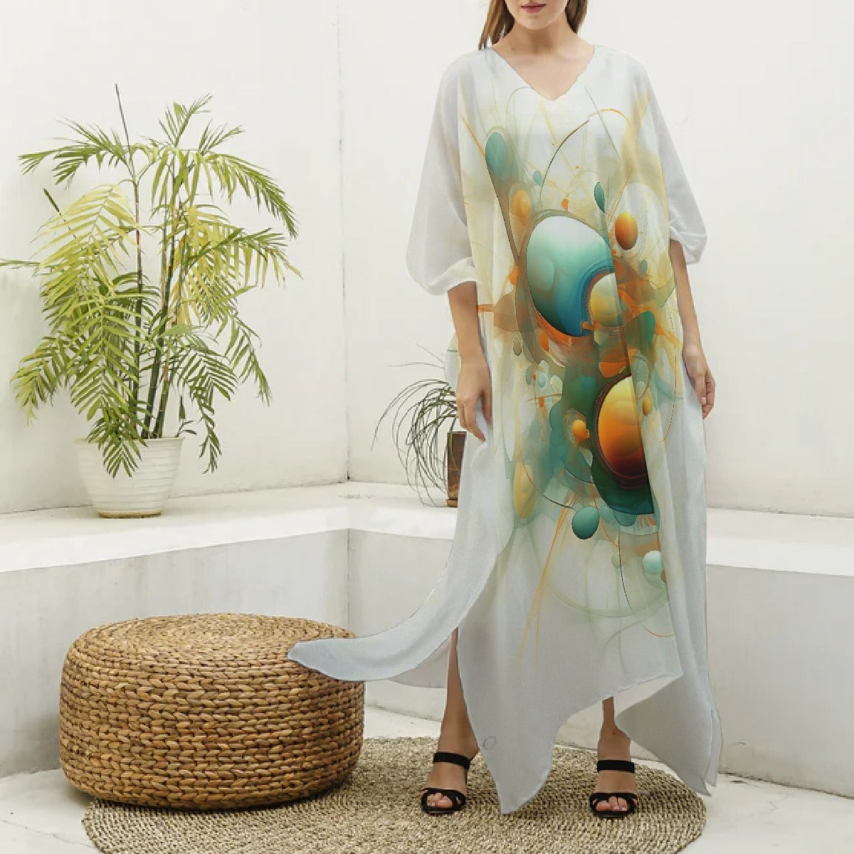 Women's Imitation Silk V-neck Kaftan Robe