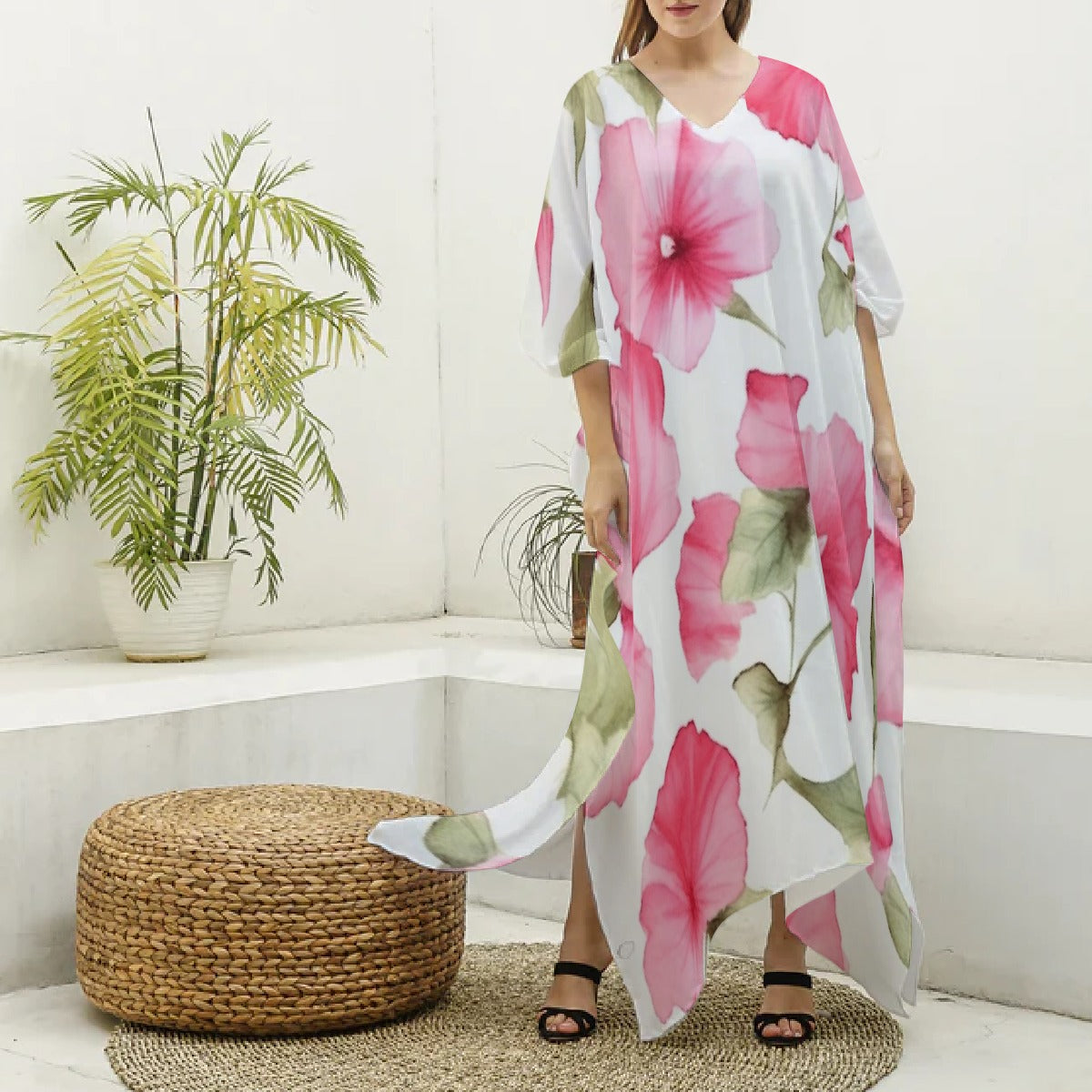 Women's Imitation Silk V-neck Kaftan Robe