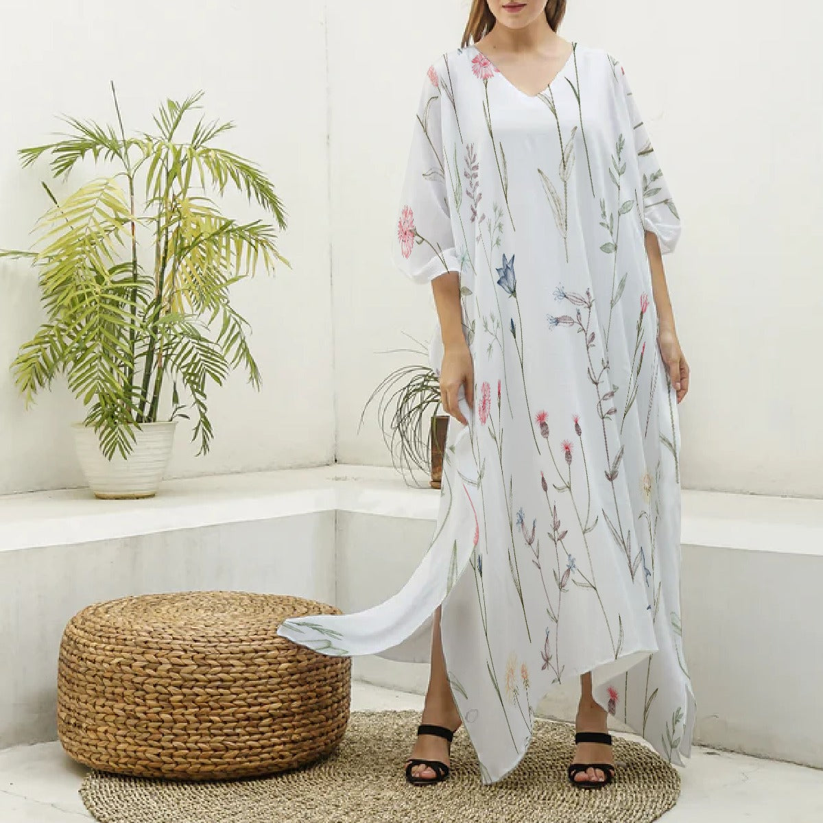 Women's Imitation Silk V-neck Kaftan Robe