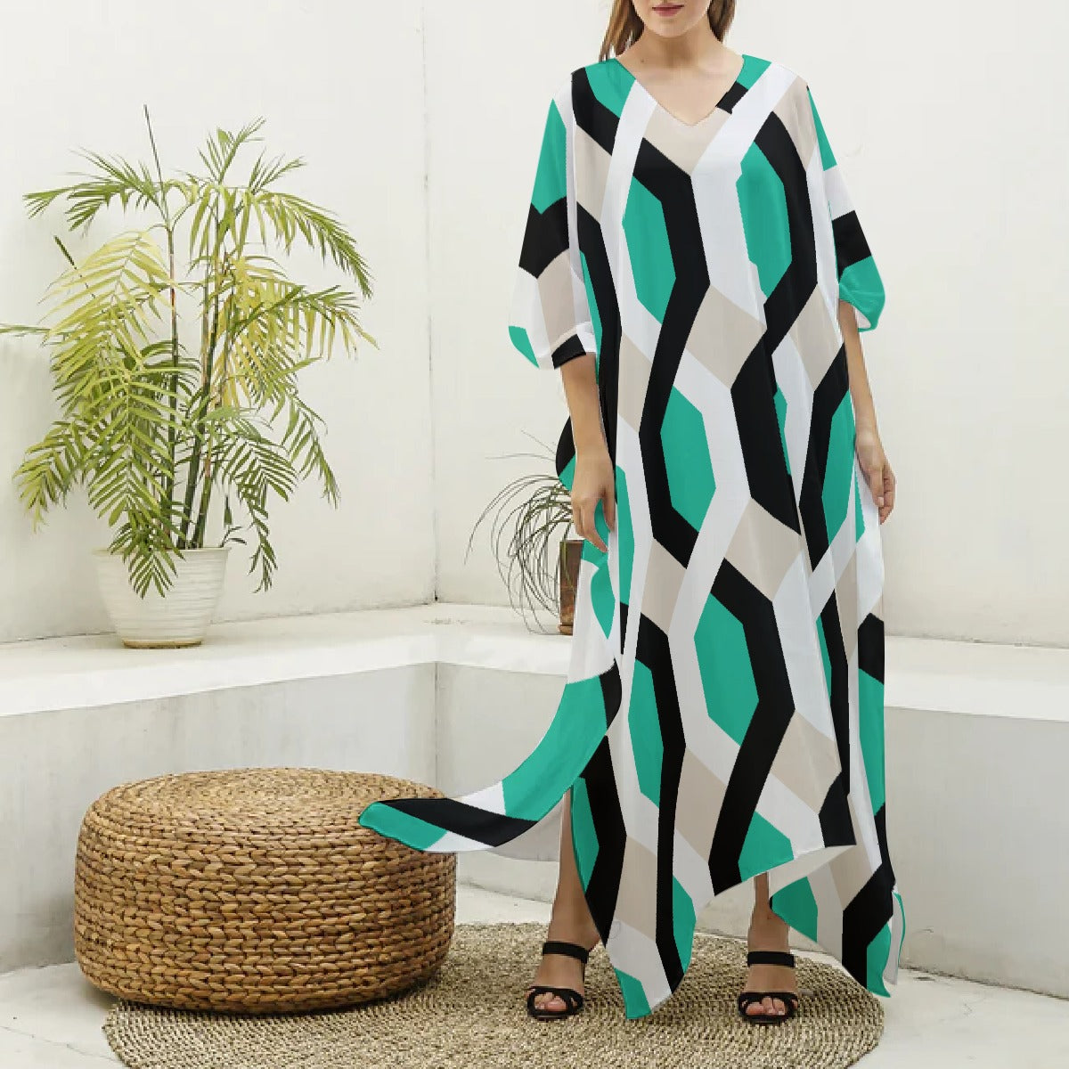 Women's Imitation Silk V-neck Kaftan Robe