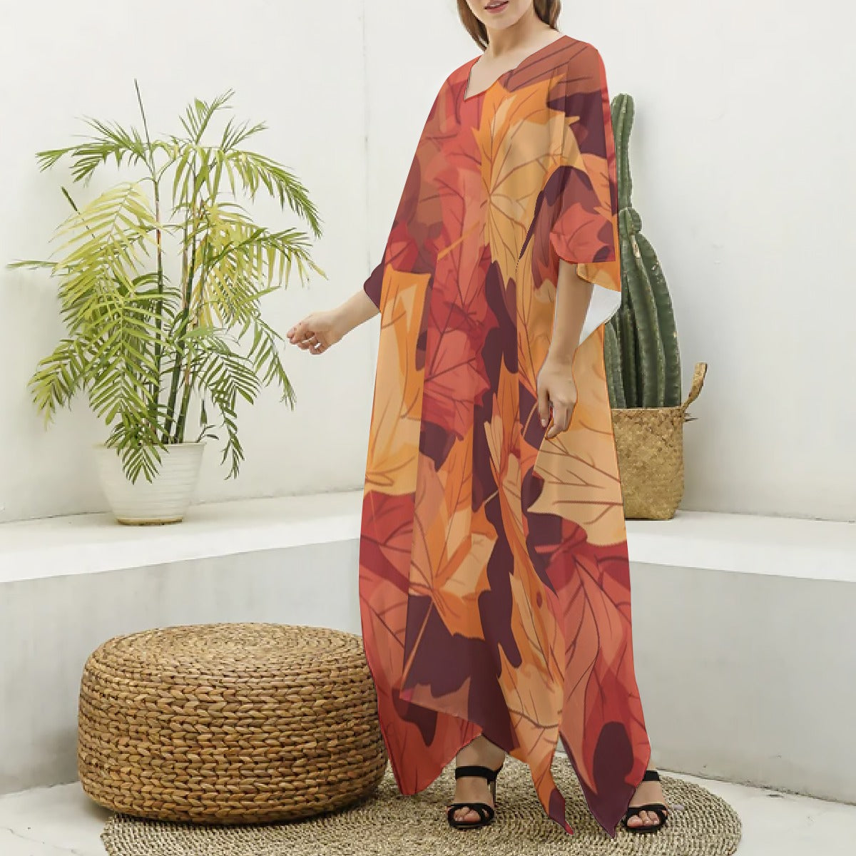 Women's Imitation Silk V-neck Kaftan Robe