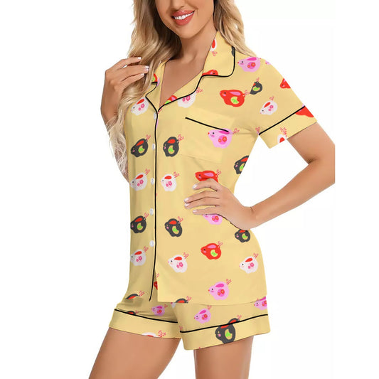 Women's Imitation Silk Pajama Set With Short Sleeve