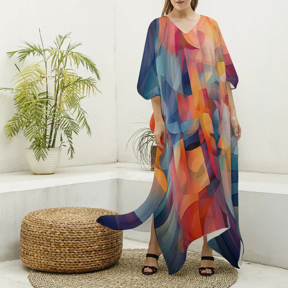 Women's Imitation Silk V-neck Kaftan Robe