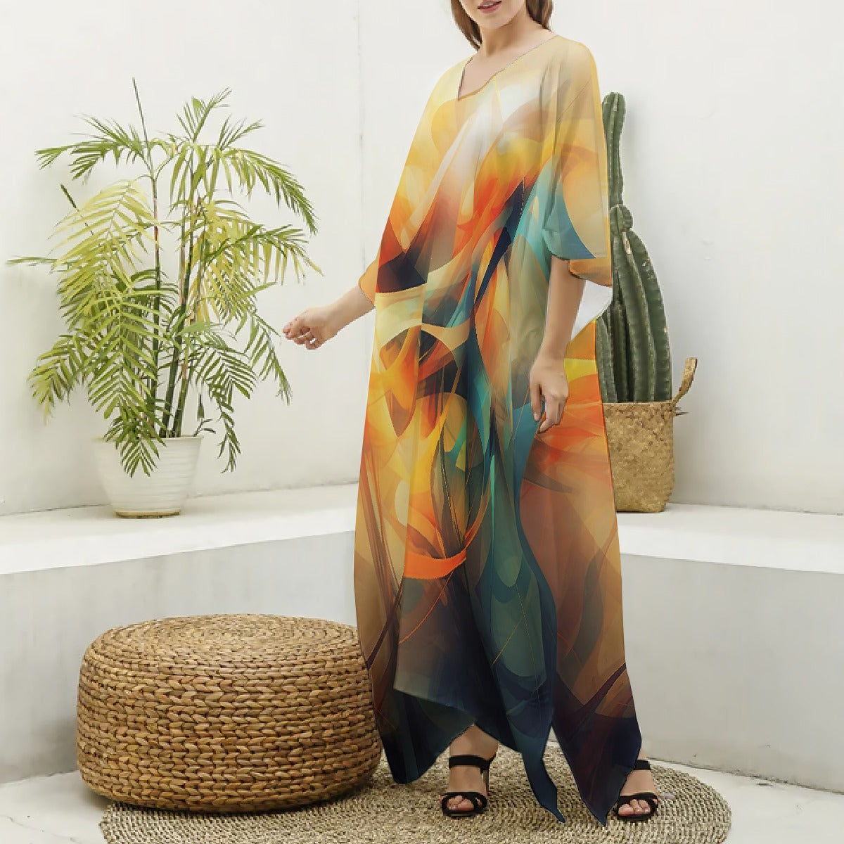 Women's Imitation Silk V-neck Kaftan Robe