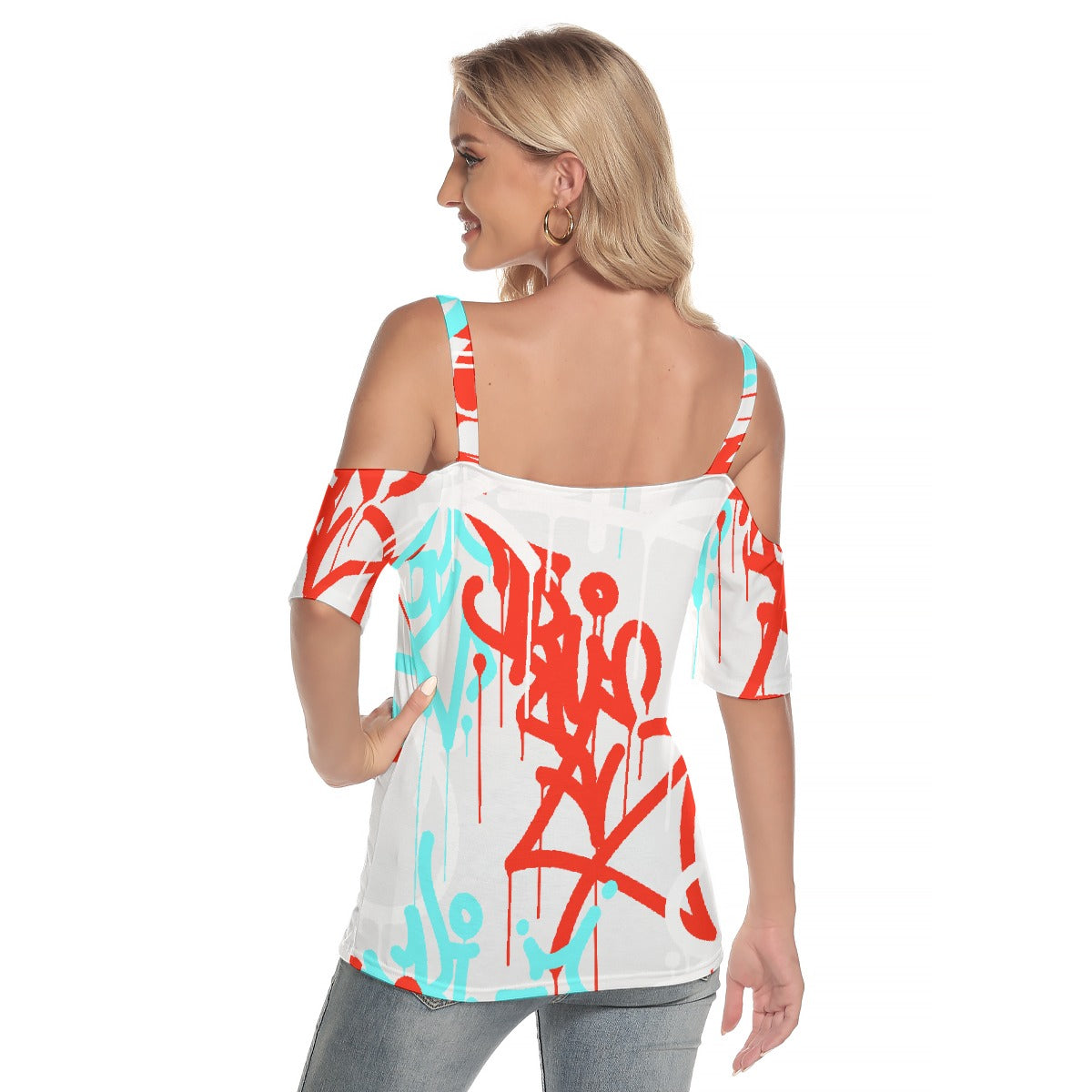 Women's Cold Shoulder T-shirt With Criss Cross Strips