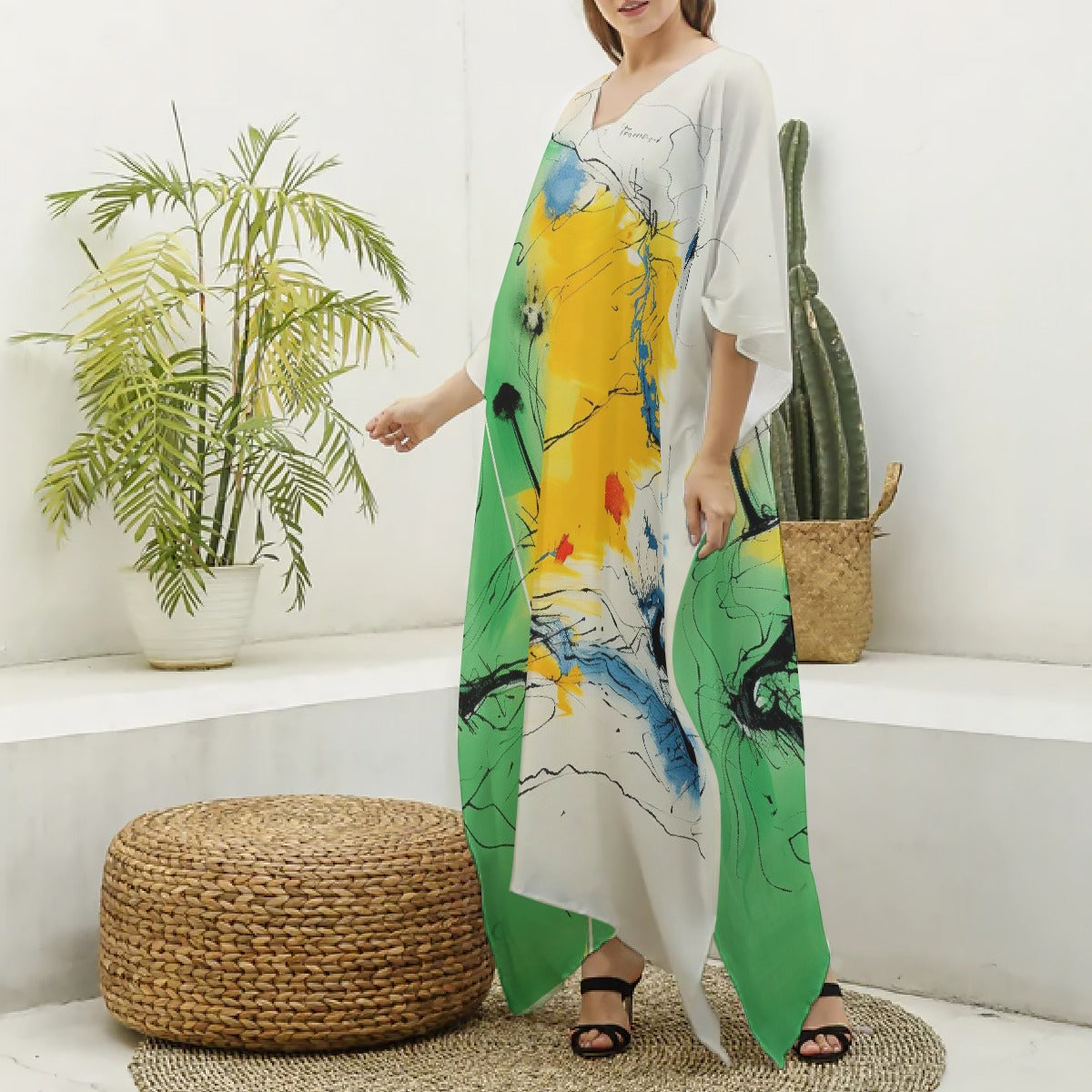 Women's Imitation Silk V-neck Kaftan Robe