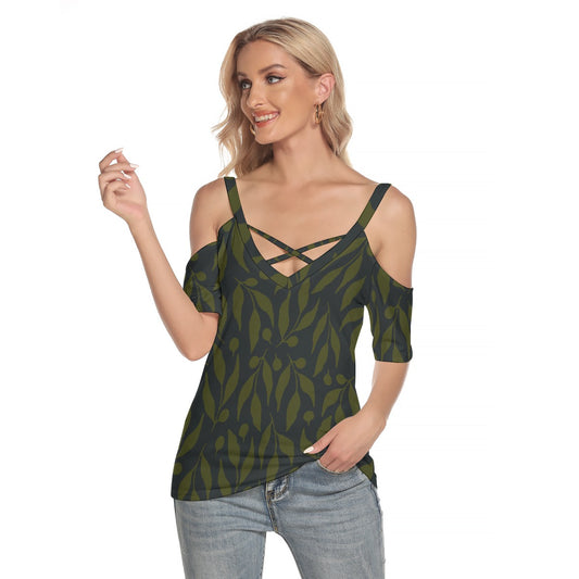 Women's Cold Shoulder T-shirt With Criss Cross Strips