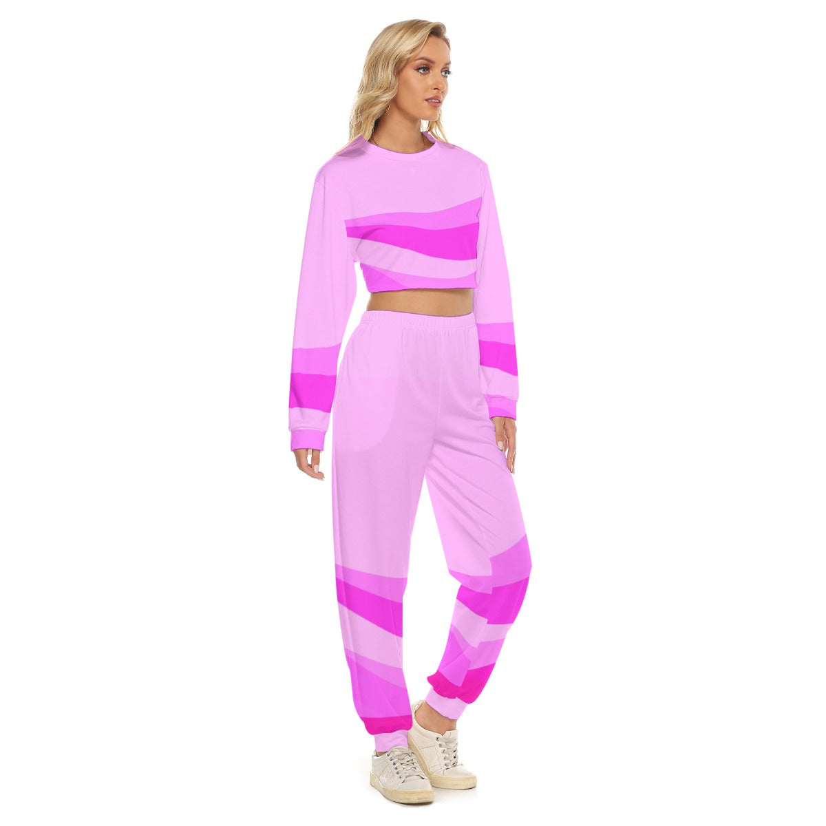 Pink Women's Crop Sweatshirt Suit