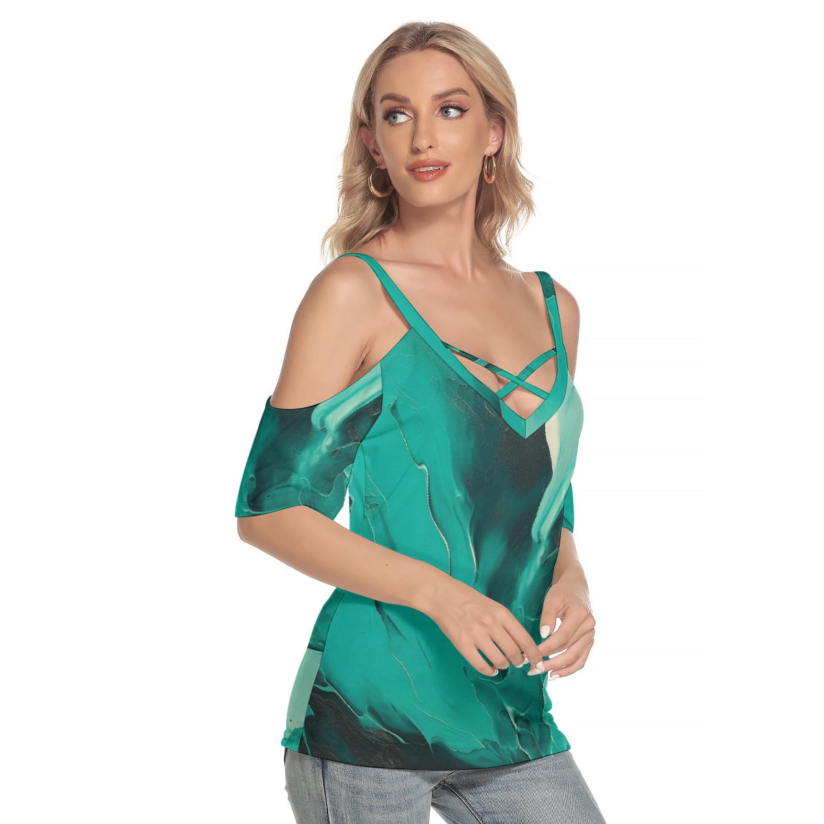 Women's Cold Shoulder T-shirt With Criss Cross Strips