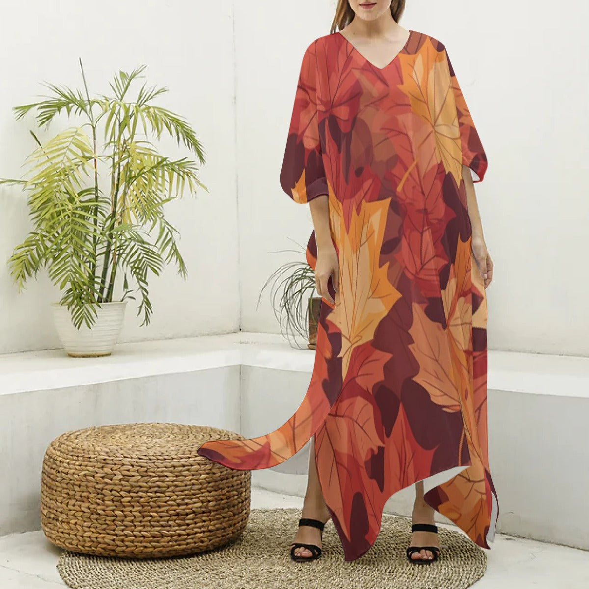 Women's Imitation Silk V-neck Kaftan Robe