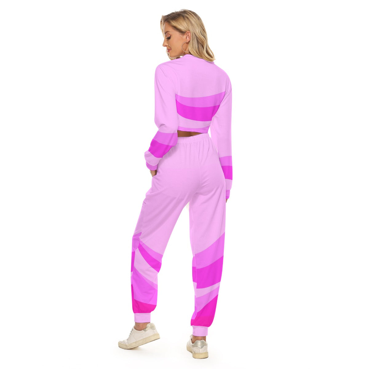 Pink Women's Crop Sweatshirt Suit