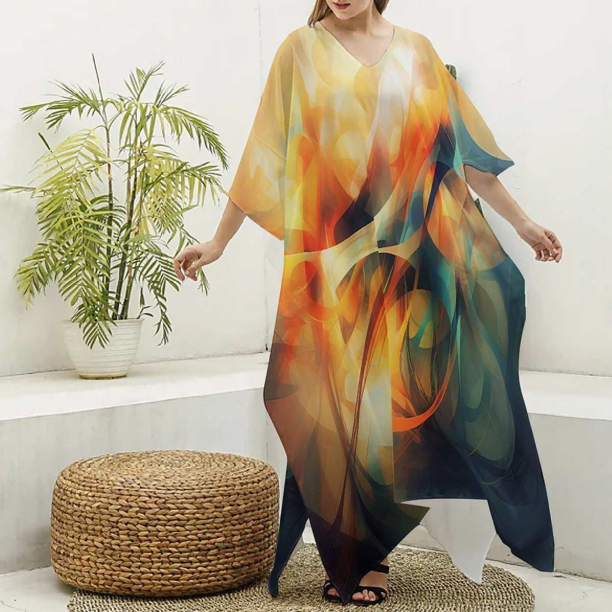 Women's Imitation Silk V-neck Kaftan Robe