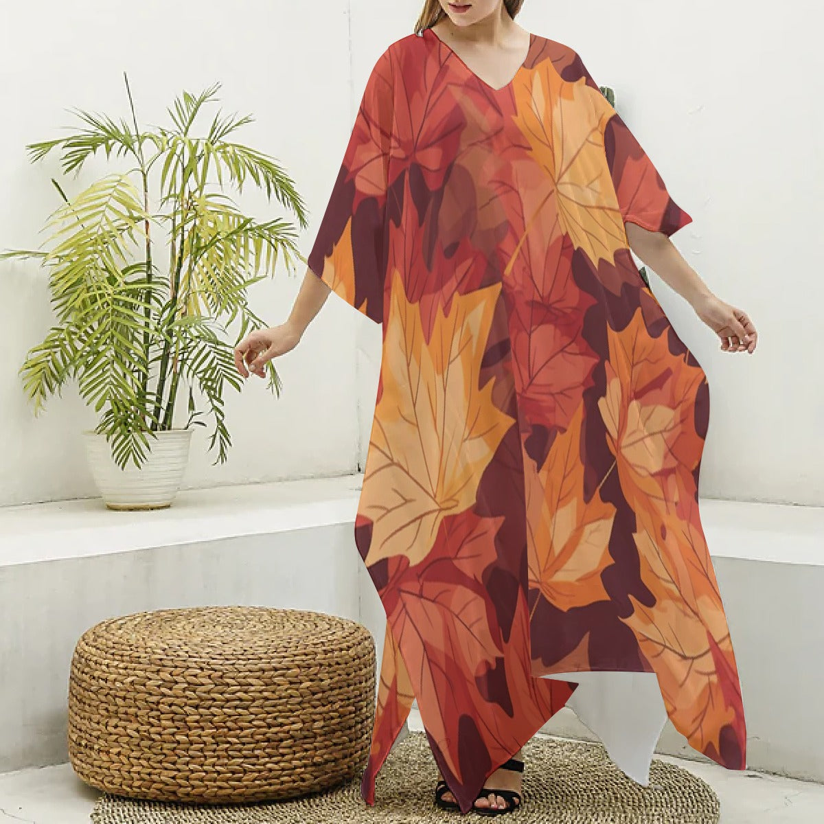 Women's Imitation Silk V-neck Kaftan Robe