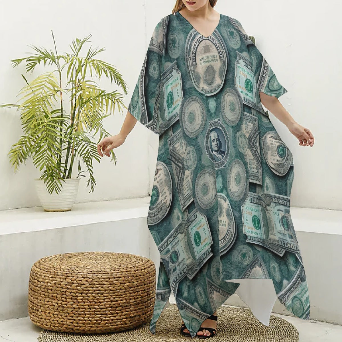 Women's Imitation Silk V-neck Kaftan Robe