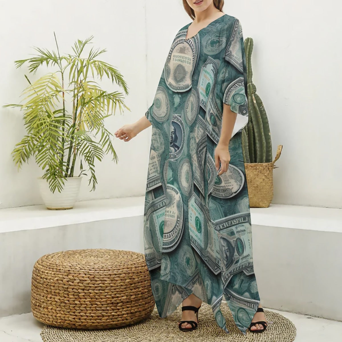 Women's Imitation Silk V-neck Kaftan Robe