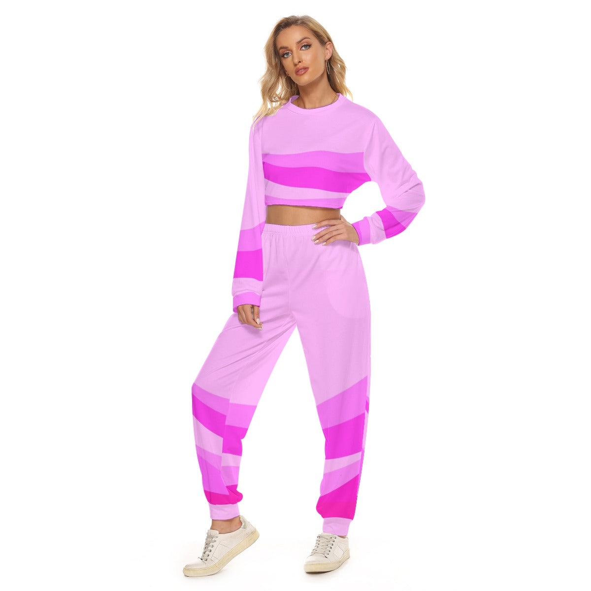 Pink Women's Crop Sweatshirt Suit