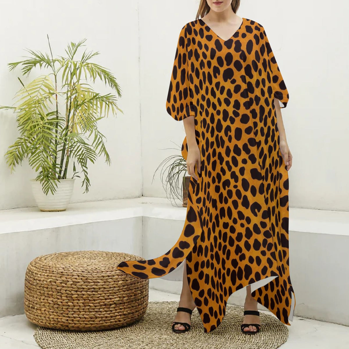 Women's Imitation Silk V-neck Kaftan Robe