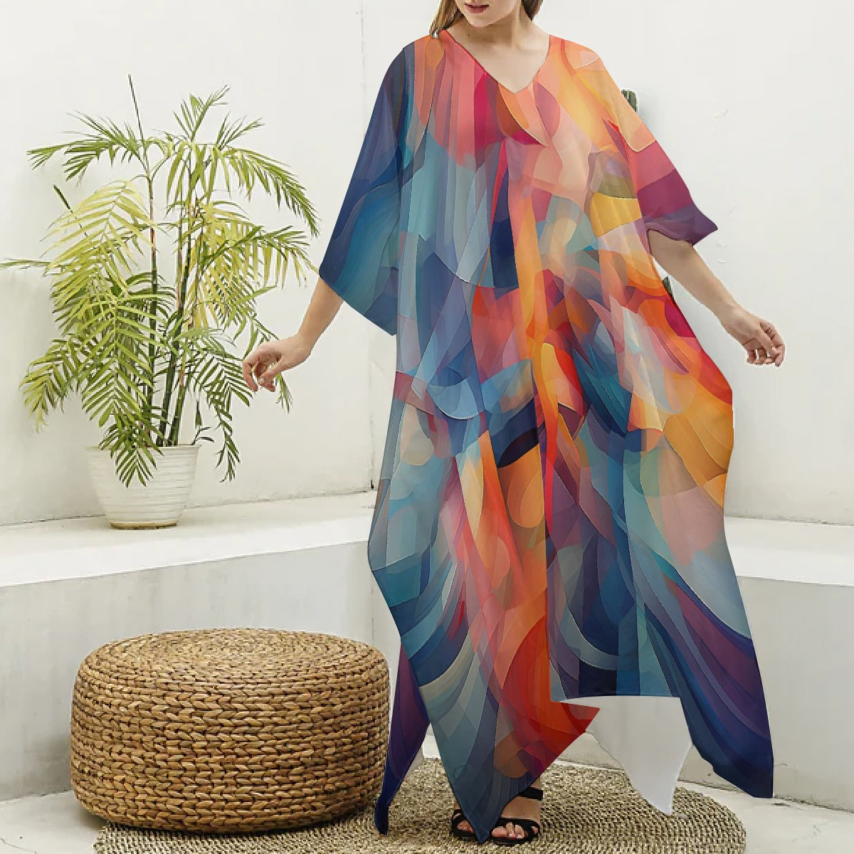 Women's Imitation Silk V-neck Kaftan Robe