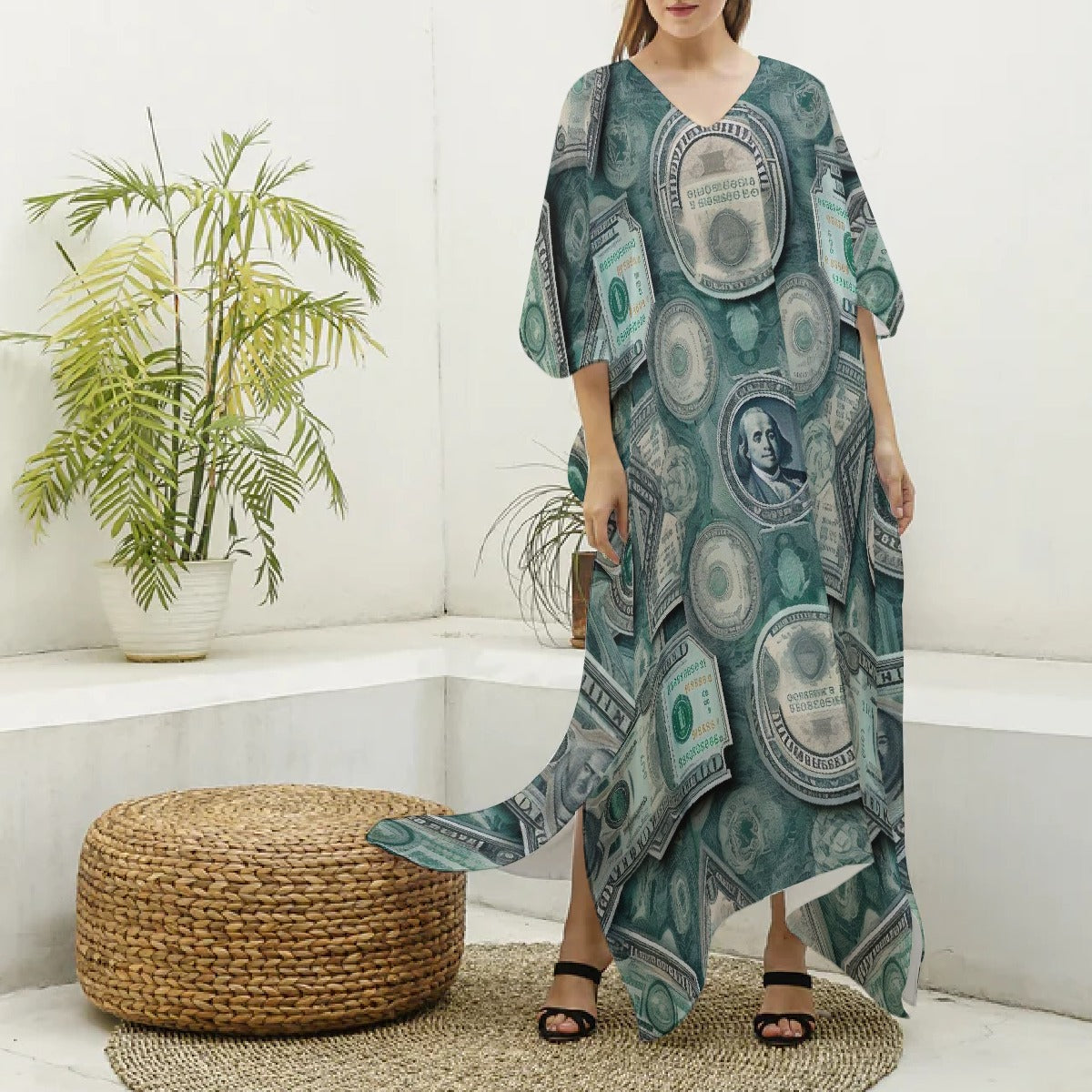 Women's Imitation Silk V-neck Kaftan Robe