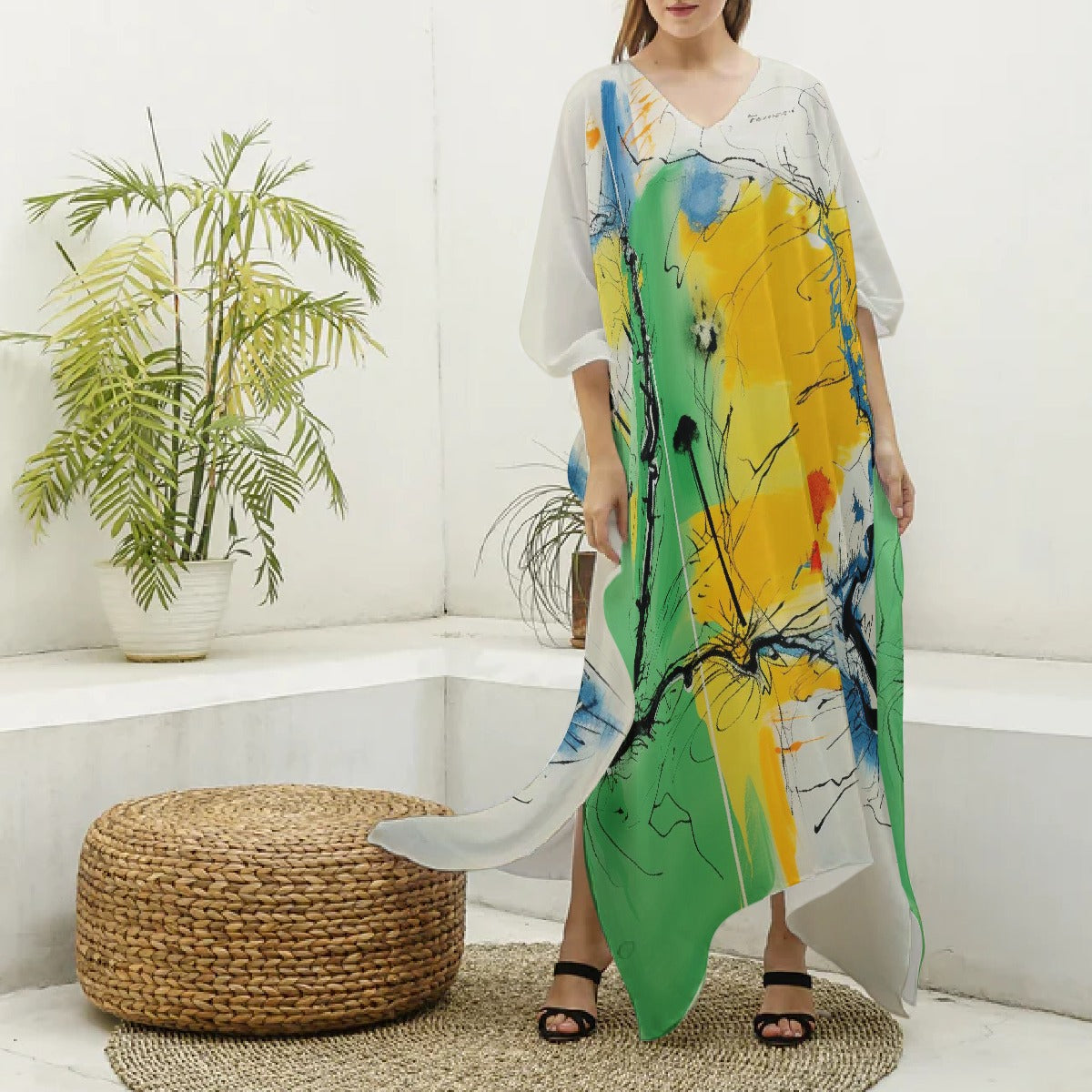 Women's Imitation Silk V-neck Kaftan Robe