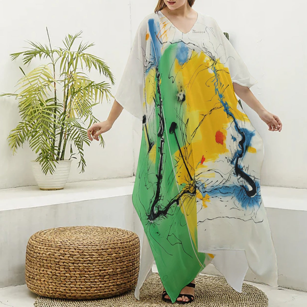 Women's Imitation Silk V-neck Kaftan Robe