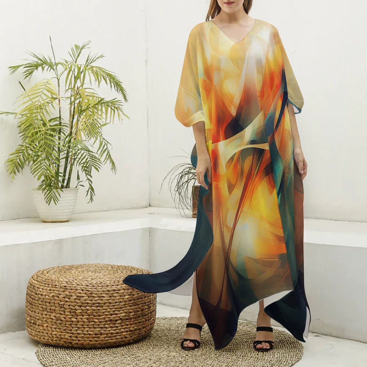 Women's Imitation Silk V-neck Kaftan Robe