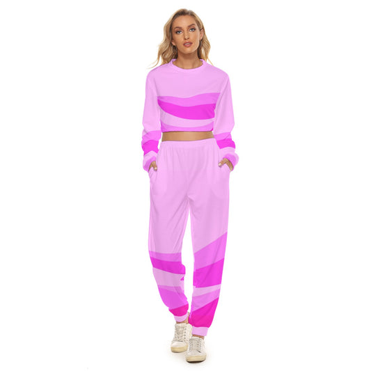 Pink Women's Crop Sweatshirt Suit