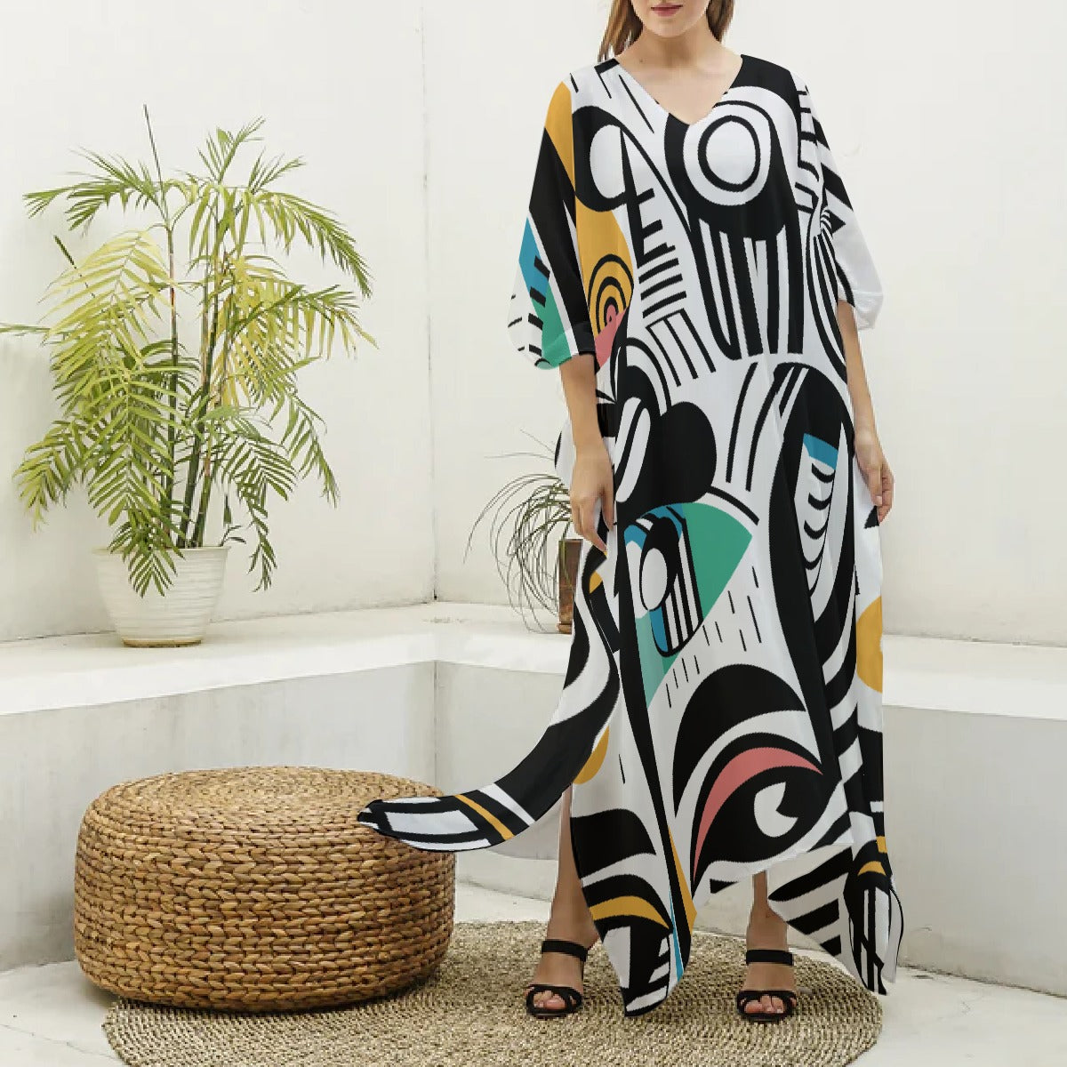 Women's Imitation Silk V-neck Kaftan Robe