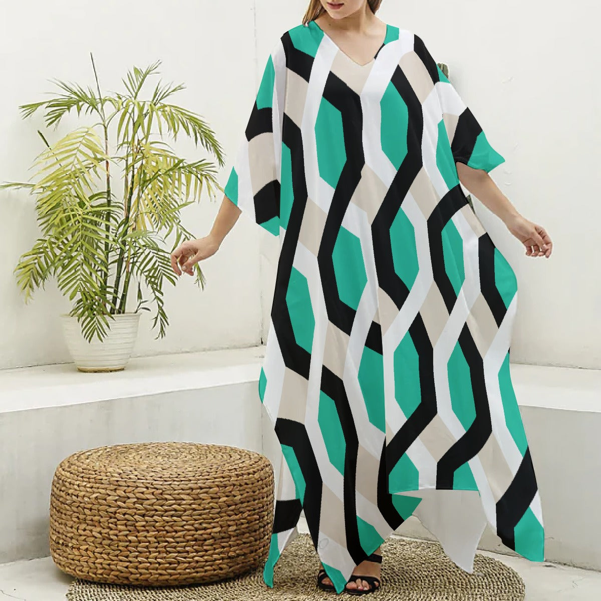 Women's Imitation Silk V-neck Kaftan Robe