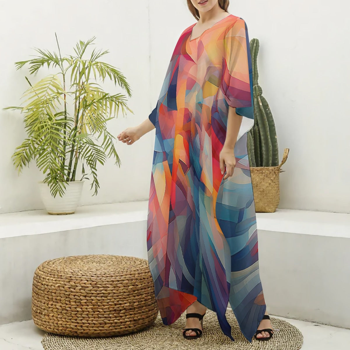 Women's Imitation Silk V-neck Kaftan Robe