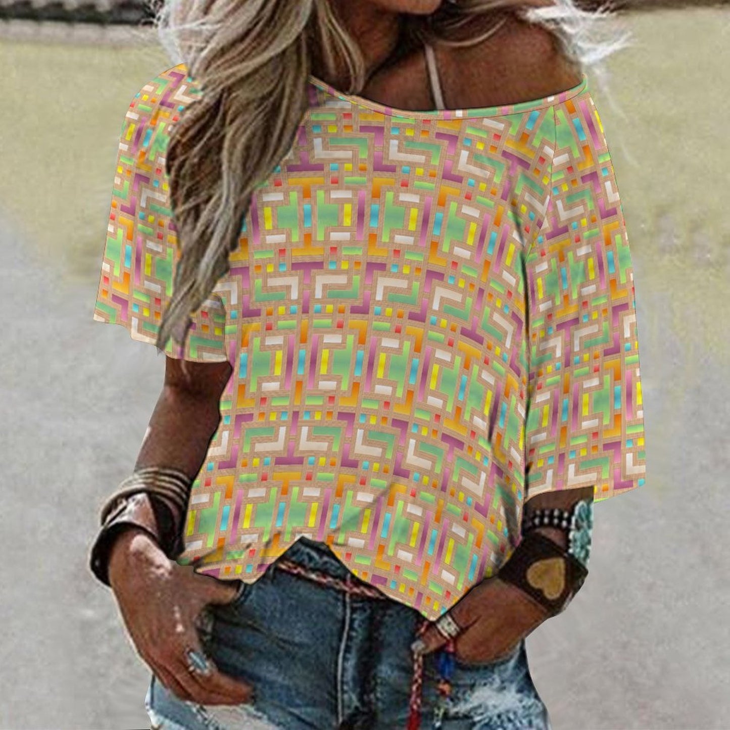 Women’s Off the Shoulder Half-Sleeve T-shirt