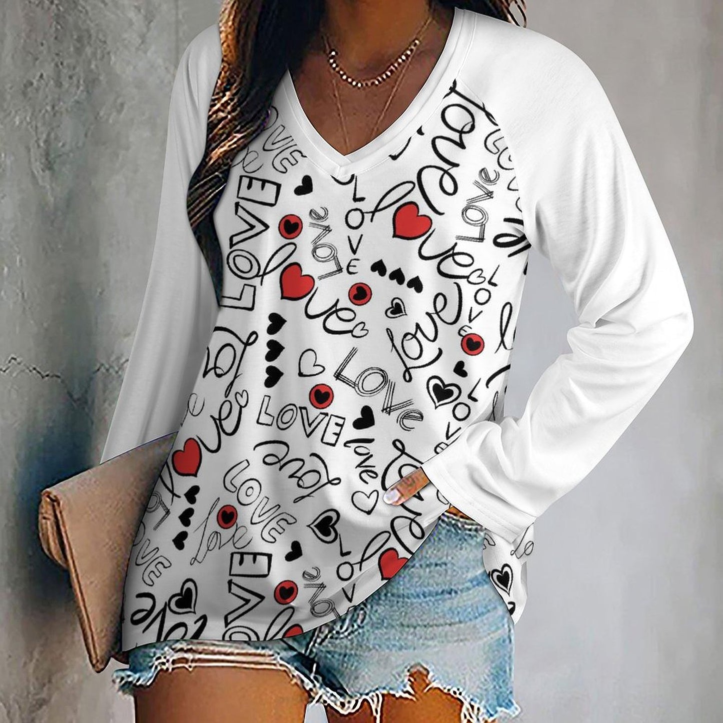 V-neck Loose Long Sleeve