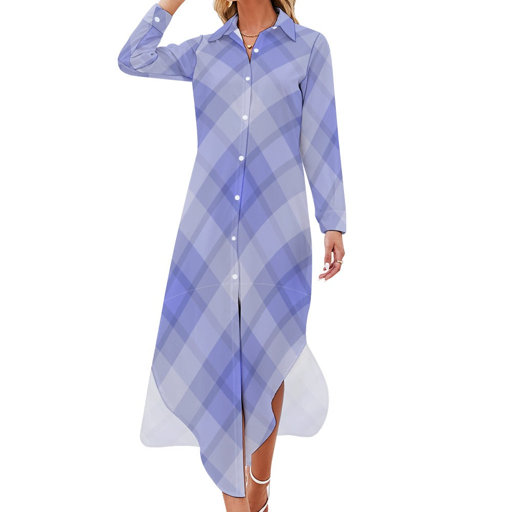 Button Neck Long Sleeve Shirt Dress