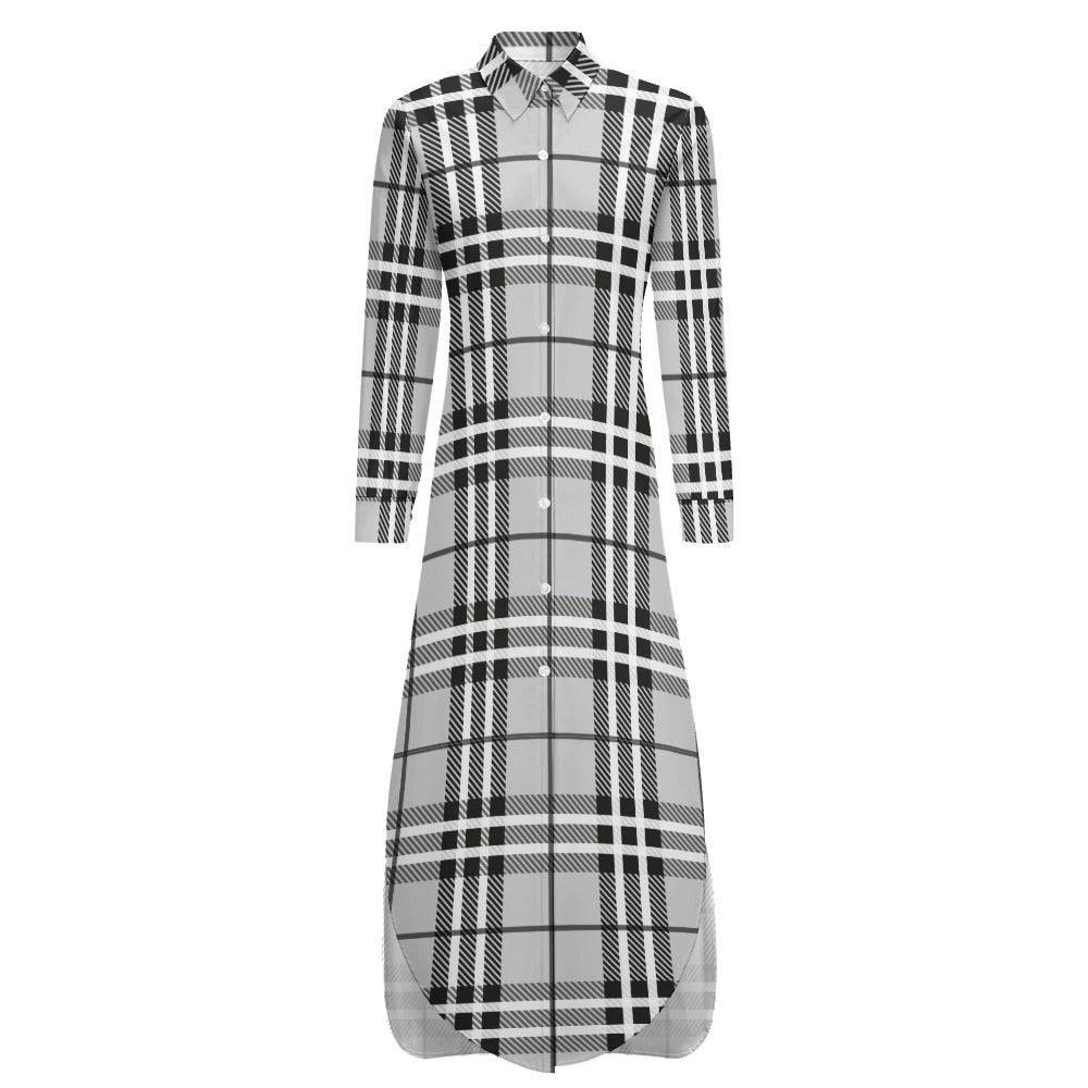 Button Neck Long Sleeve Shirt Dress