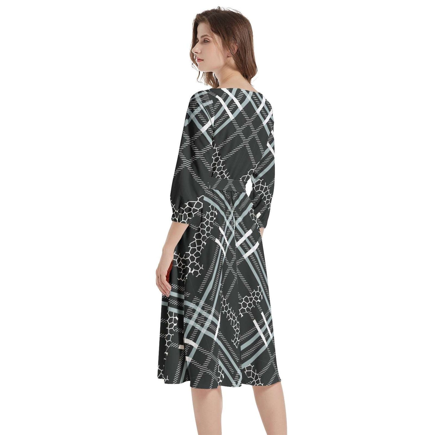 Boat Neck Belted Flared Dress PODSAVVY LIVING