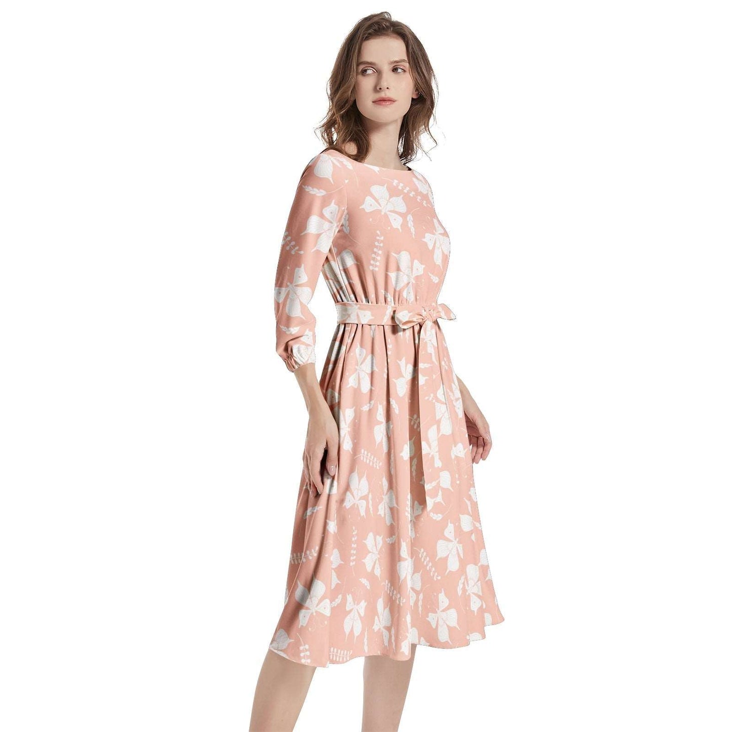 Boat Neck Belted Flared Dress PODSAVVY LIVING