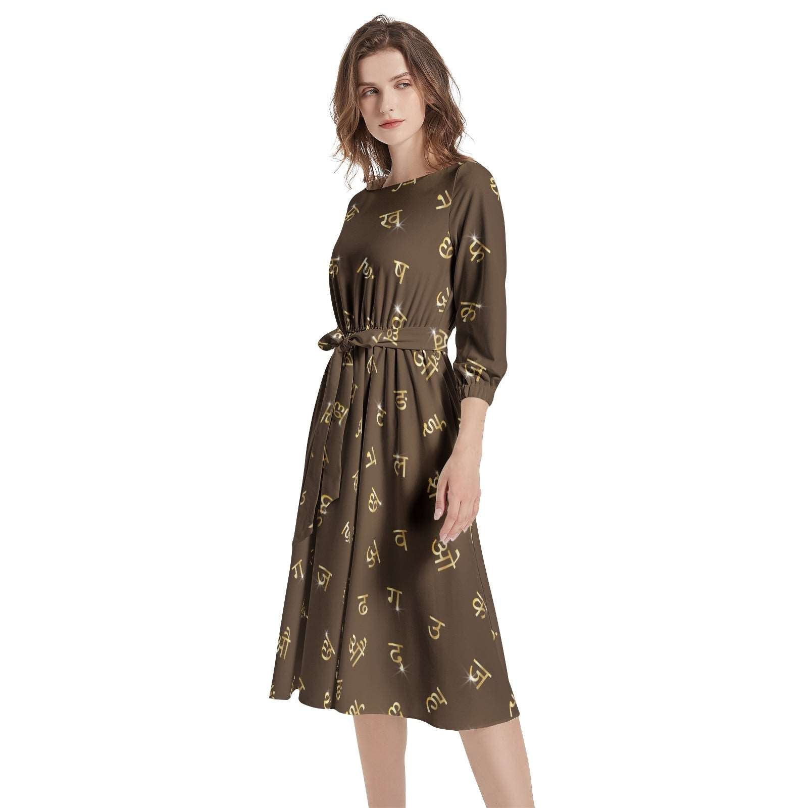 Boat Neck Belted Flared Dress PODSAVVY LIVING