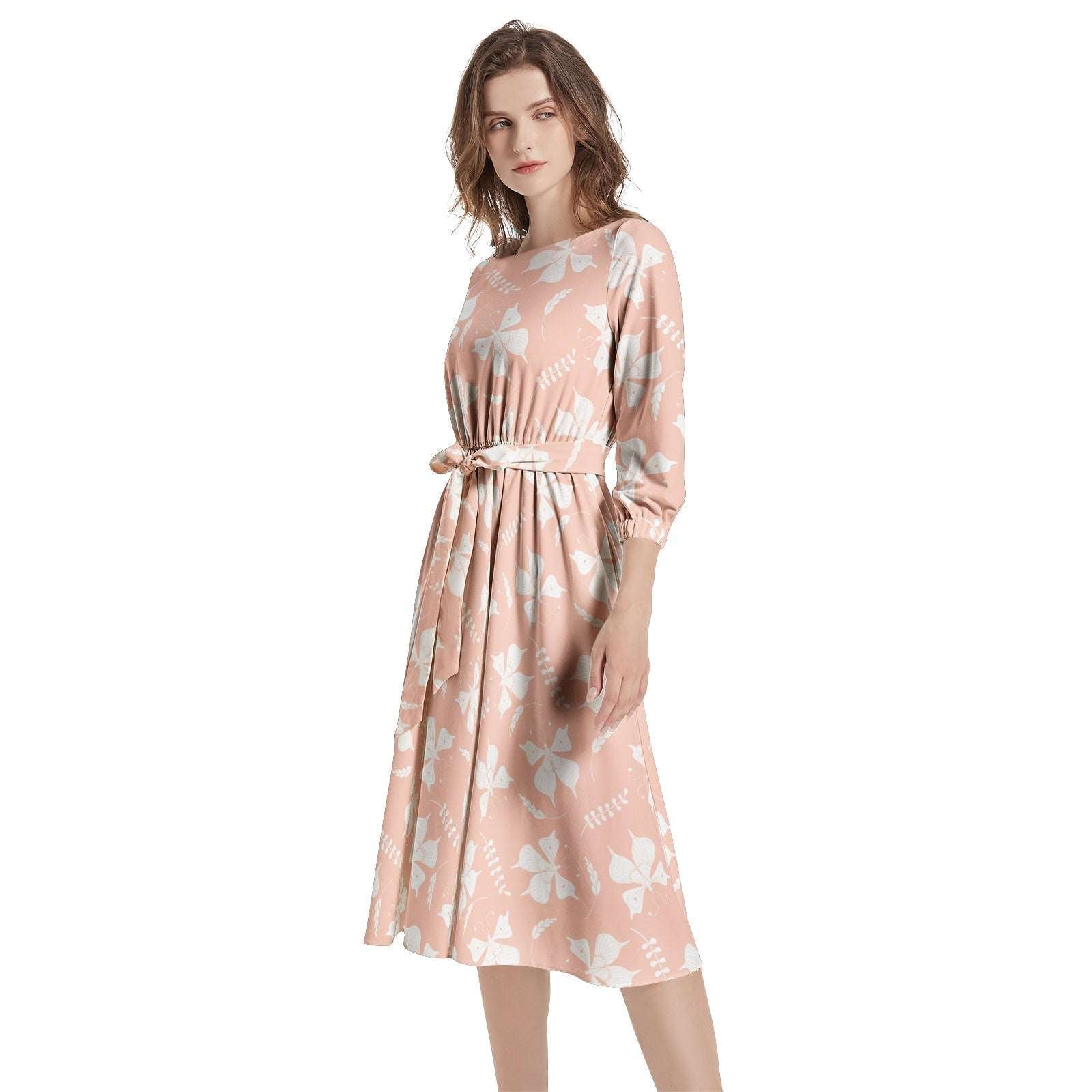 Boat Neck Belted Flared Dress PODSAVVY LIVING