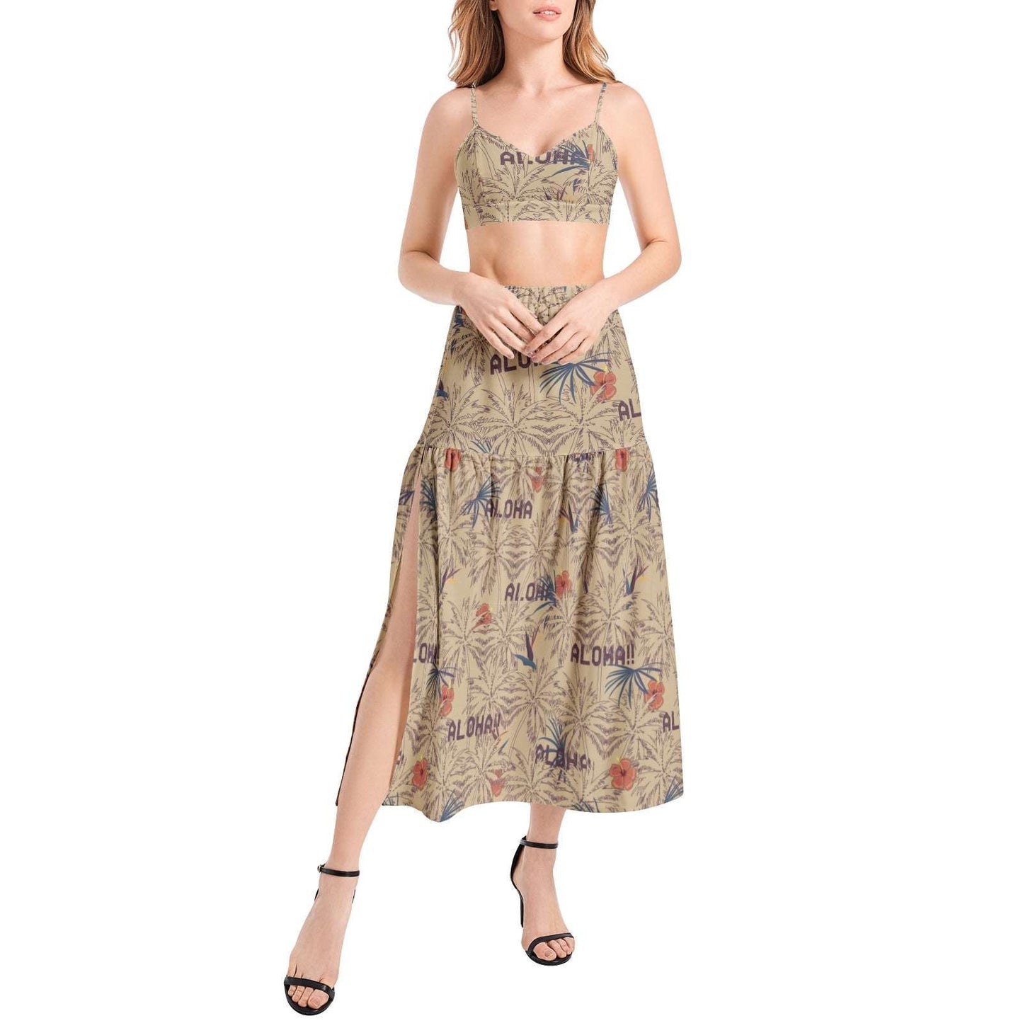 Bralette Top and High Slit Thigh Skirt Set PODSAVVY LIVING