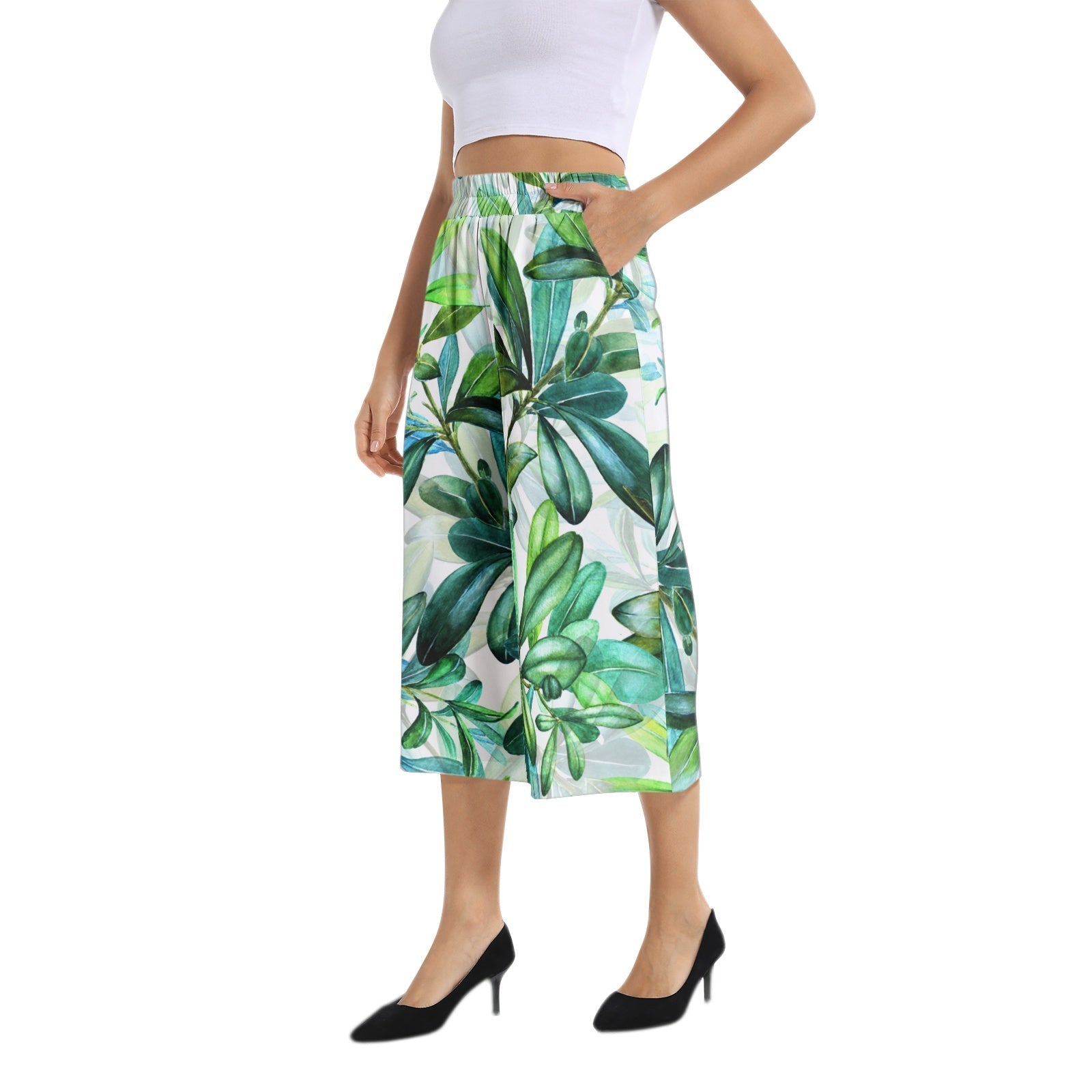 Elastic Waist Capris Wide Leg Pant PODSAVVY LIVING