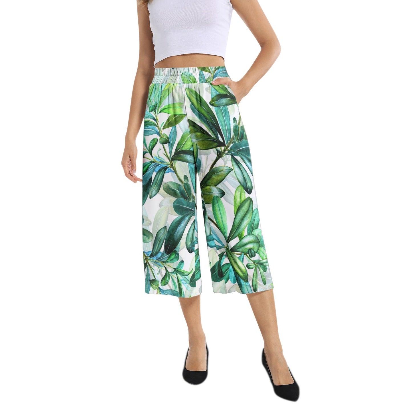 Elastic Waist Capris Wide Leg Pant PODSAVVY LIVING