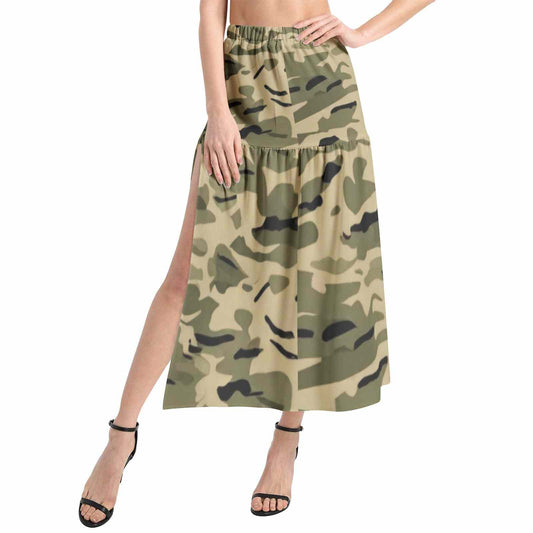 Elastic Waist Ruffle Slit Hem Skirt PODSAVVY LIVING