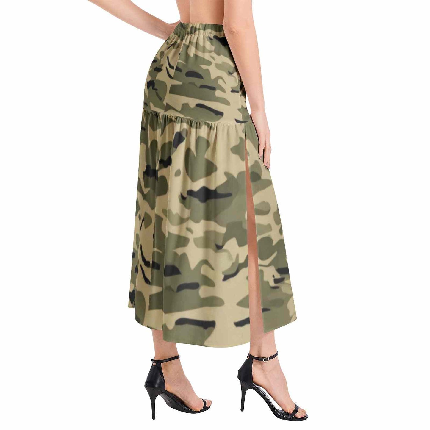 Elastic Waist Ruffle Slit Hem Skirt PODSAVVY LIVING