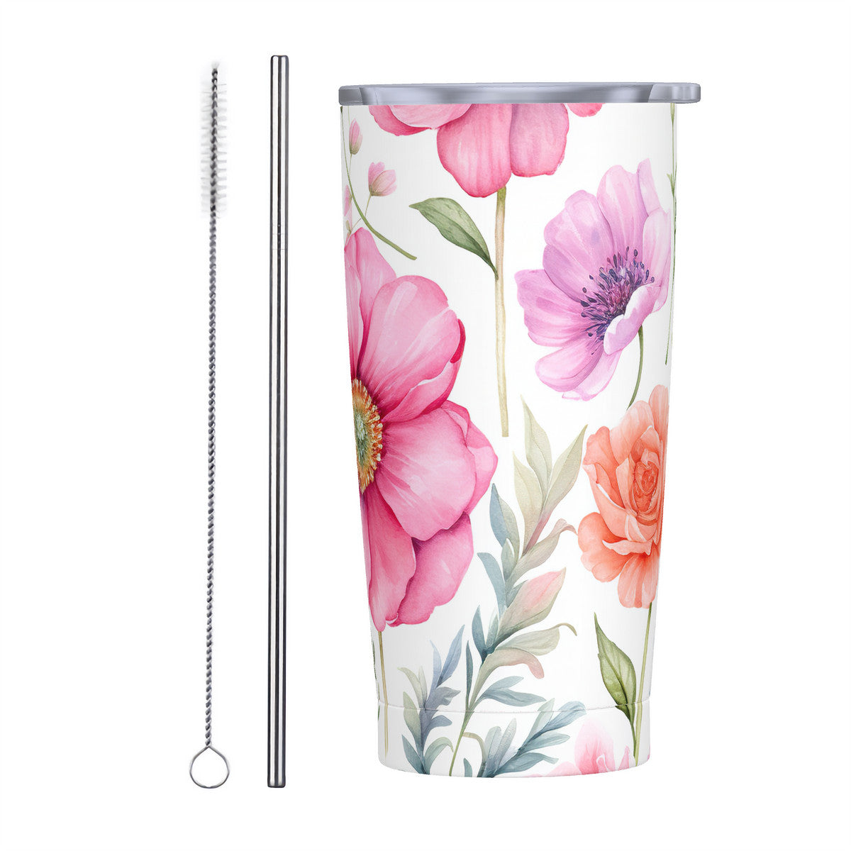 Floral Stainless Steel Straw Lid Cup 20oz