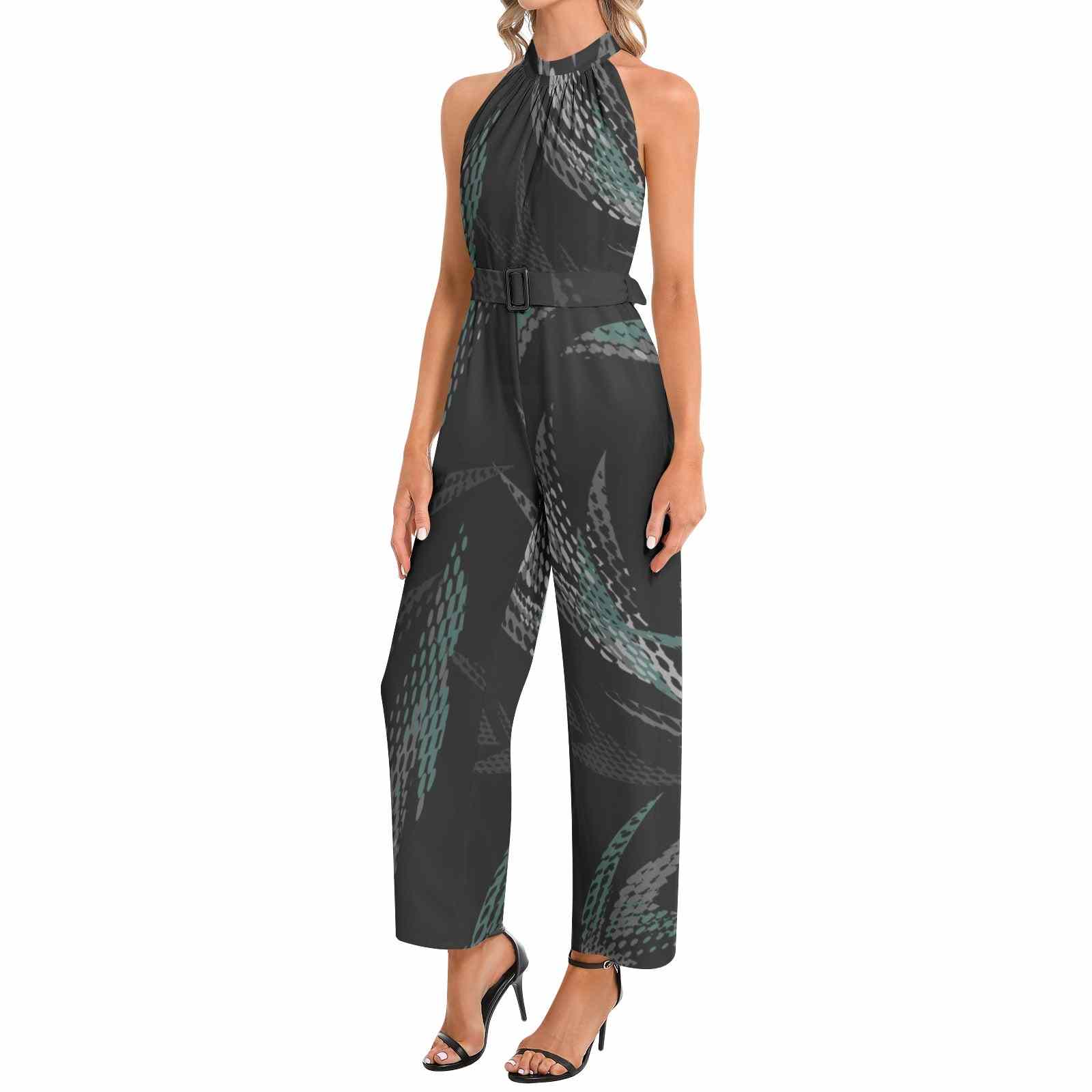 Halter Neck Buckle Belted Jumpsuit PODSAVVY LIVING