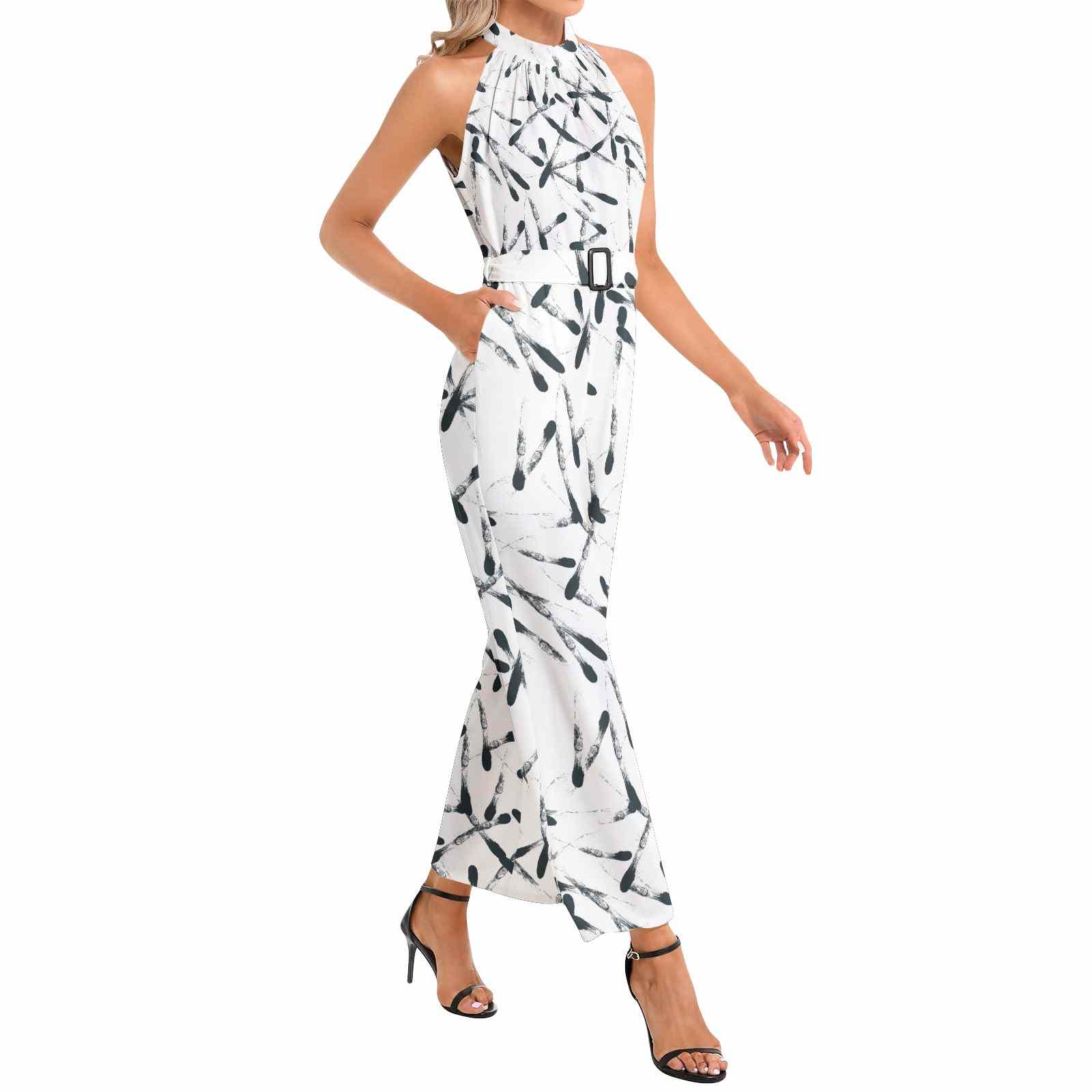 Halter Neck Buckle Belted Jumpsuit PODSAVVY LIVING