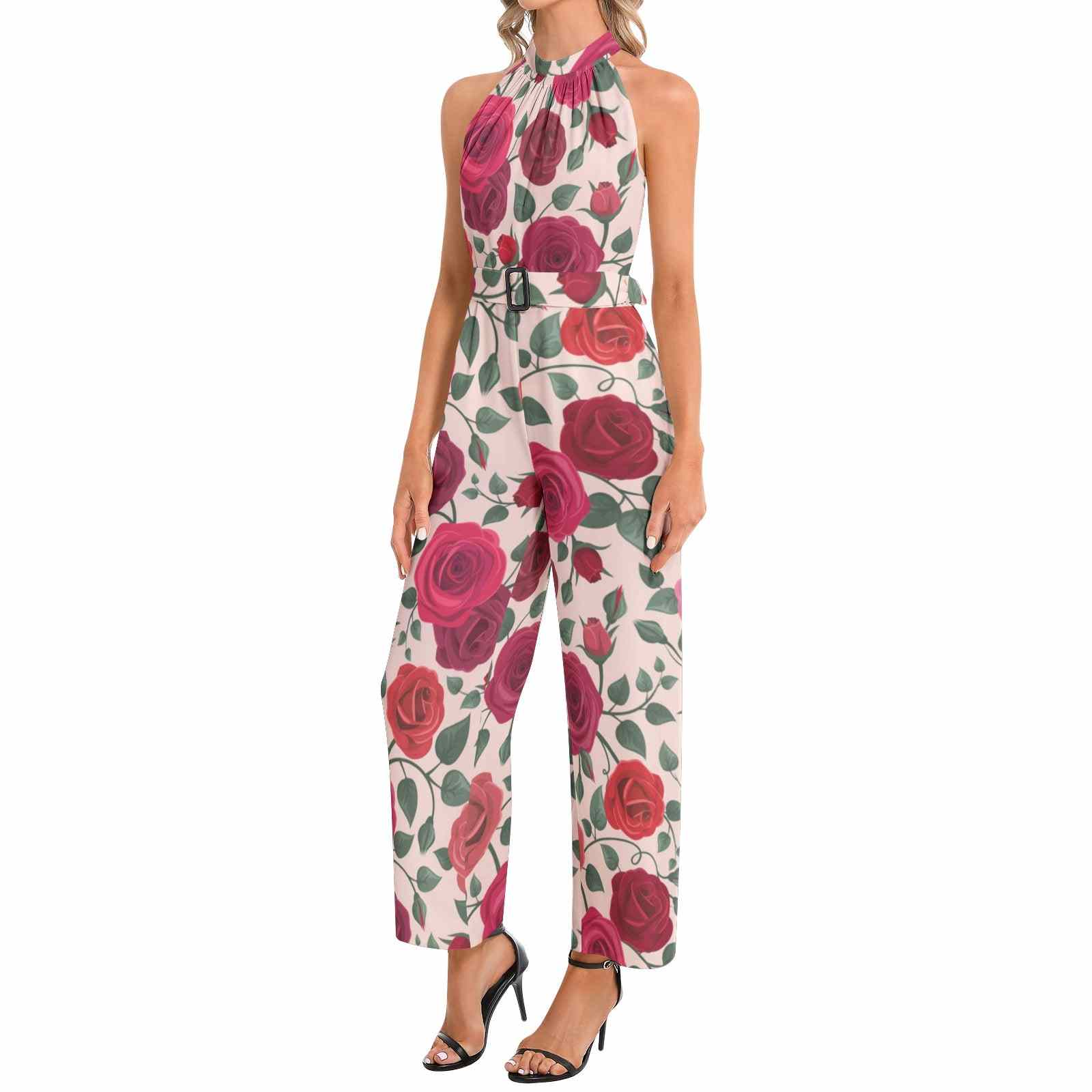 Halter Neck Buckle Belted Jumpsuit PODSAVVY LIVING