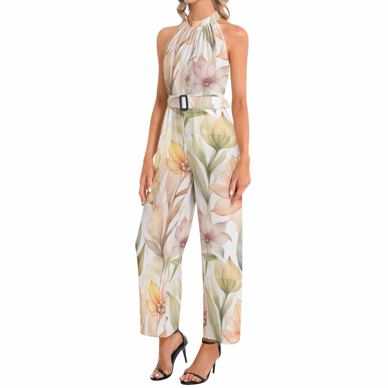 Halter Neck Buckle Belted Jumpsuit PODSAVVY LIVING