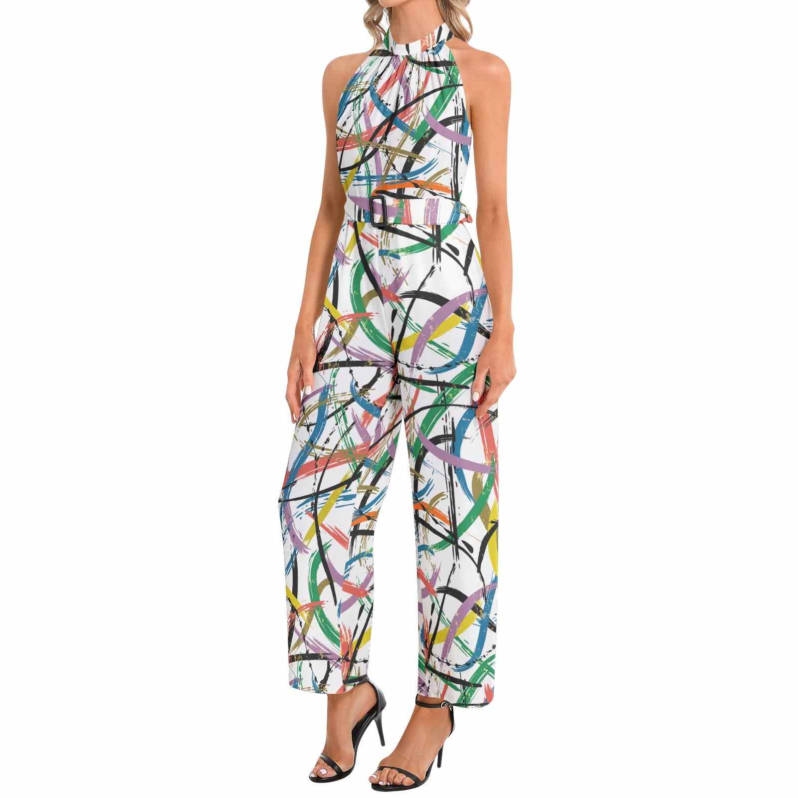 Halter Neck Buckle Belted Jumpsuit PODSAVVY LIVING